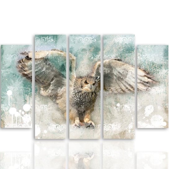 Obraz tryptyk pięcioczęściowy FEEBY, Sowa Ptaki Natura Zwierzęta 200x100 Feeby
