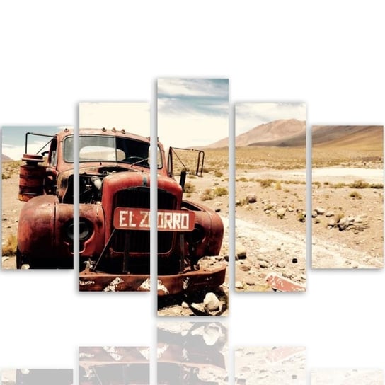 Obraz tryptyk pięcioczęściowy FEEBY, Stare Auto Pustynia 100x70 Feeby