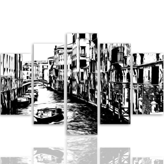 Obraz tryptyk pięcioczęściowy FEEBY, Wenecja Włochy Czarno Biały 250x120 Feeby