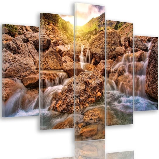 Obraz tryptyk pięcioczęściowy FEEBY, Wodospad góry kamienie 150x100 Feeby