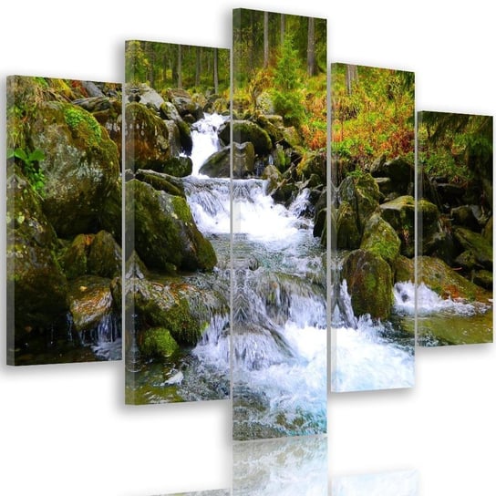 Obraz tryptyk pięcioczęściowy FEEBY, Wodospad góry las 200x100 Feeby