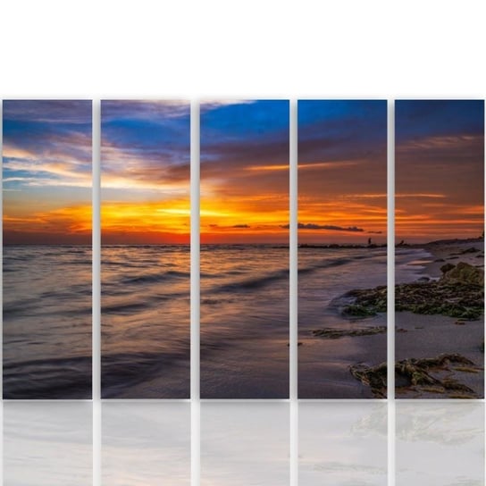 Obraz tryptyk pięcioczęściowy FEEBY, Zachód Słońca Morze 300x140 Feeby