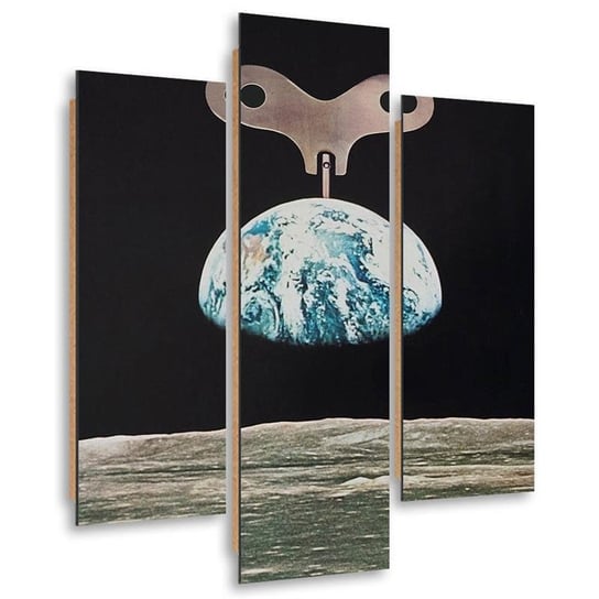 Obraz trzyczęściowy FEEBY, Surrealizm nakręcana planeta Ziemia kolaż abstrakcja, Tryptyk typ A, 90x120 cm Feeby