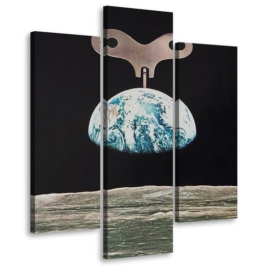 Obraz trzyczęściowy FEEBY, Widok na Ziemię z księżyca surrealizm abstrakcja, Tryptyk typ A, 60x80 cm Feeby
