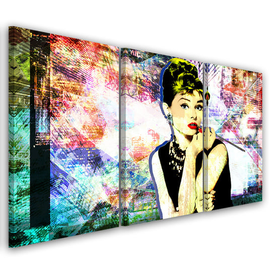 Obraz trzyczęściowy na płótnie FEEBY, Audrey Hepburn Kolorowy 90x60 Feeby