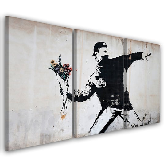 Obraz trzyczęściowy na płótnie FEEBY, Banksy Graffiti Art Kwiaty 120x80 Feeby