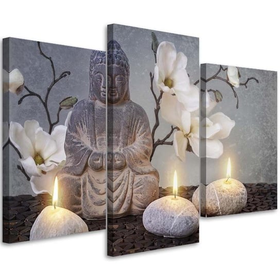 Obraz trzyczęściowy na płótnie FEEBY, Buddha i świece 60x40 Feeby