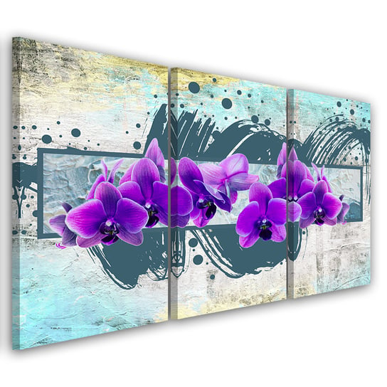 Obraz trzyczęściowy na płótnie FEEBY, Fioletowe Kwiaty Storczyk 60x40 Feeby