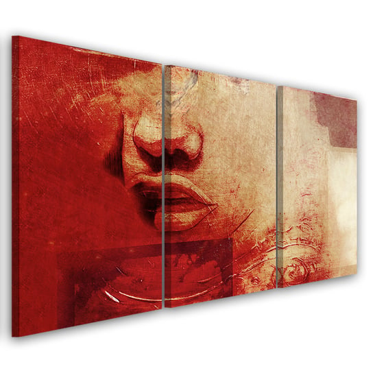 Obraz trzyczęściowy na płótnie FEEBY, Kobieta Abstrakcja Czerwony 90x60 Feeby