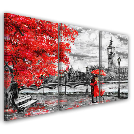 Obraz trzyczęściowy na płótnie FEEBY, Londyn Parasol Czerwony 120x80 Feeby