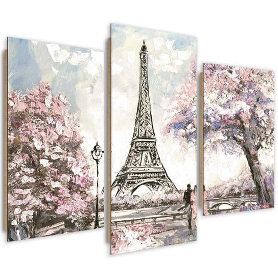 Obraz trzyczęściowy tryptyk FEEBY, Paryż Wieża Eiffla różowy 60x40 Feeby