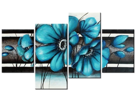 Obraz Turkusowe kwiaty, 4 elementy, 120x70 cm Oobrazy