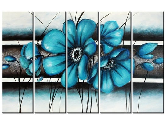 Obraz Turkusowe kwiaty, 5 elementów, 100x63 cm Oobrazy