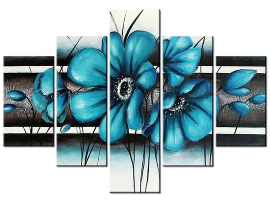 Obraz, Turkusowe kwiaty, 5 elementów, 100x70 cm Oobrazy