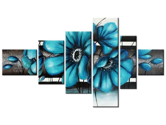 Obraz Turkusowe kwiaty, 6 elementów, 180x100 cm Oobrazy