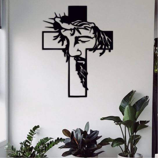 Obraz Twarz Pana Jezusa Krzyż czarny 70 x 50 cm Wisan