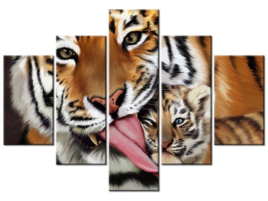 Obraz Tygrys i tygrysek, 5 elementów, 100x70 cm Oobrazy