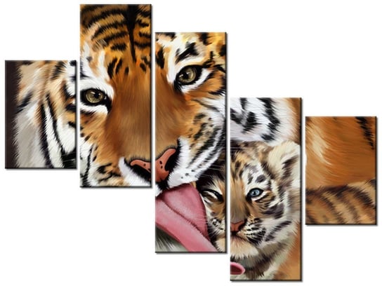 Obraz Tygrys i tygrysek, 5 elementów, 100x75 cm Oobrazy