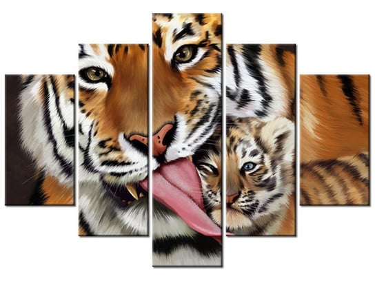 Obraz, Tygrys i tygrysek, 5 elementów, 150x105 cm Oobrazy