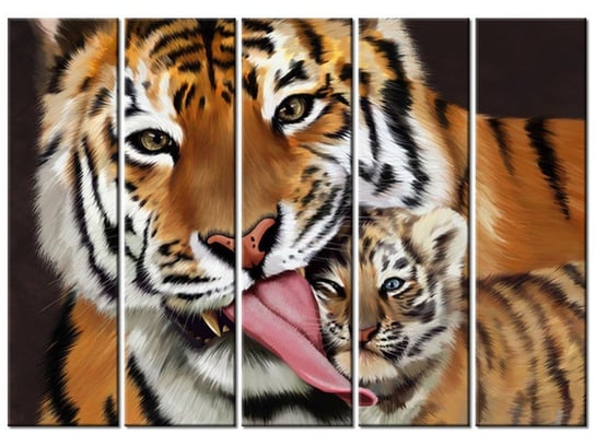 Obraz Tygrys i tygrysek, 5 elementów, 225x160 cm Oobrazy