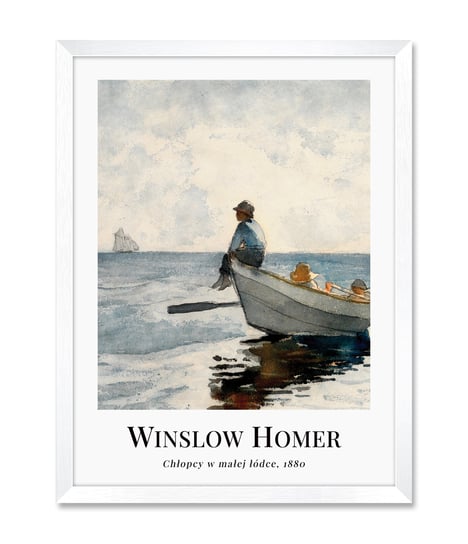 Obraz w białej ramie do pokoju salonu sypialni morze łódka reprodukcja Homer 32x42 cm iWALL studio