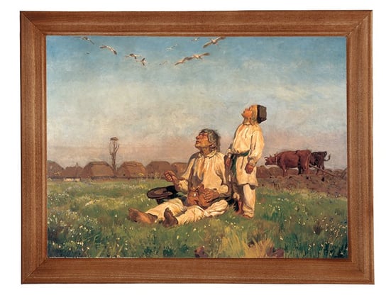 Obraz w drewnianej ramie, 18x24 cm- Bociany, Józef Chełmoński POSTERGALERIA