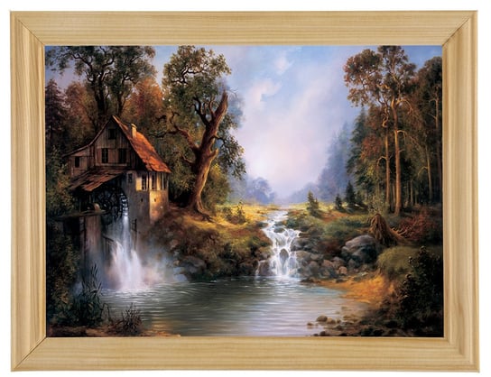 Obraz w drewnianej ramie, 18x24 cm- Stary młyn, Cezary Różycki POSTERGALERIA