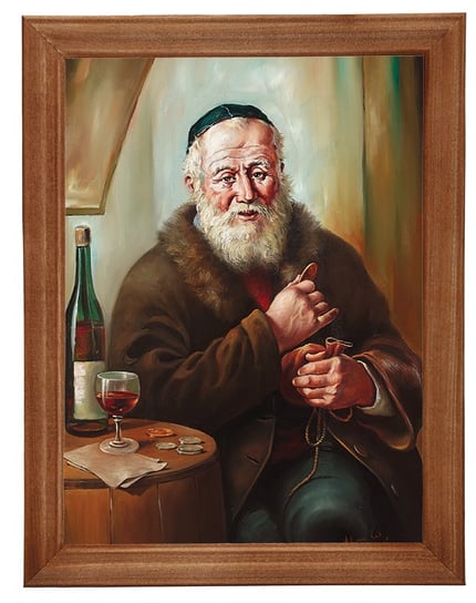 Obraz w drewnianej ramie, 18x24 cm- Żyd kieliszek wina, Adam Lis POSTERGALERIA