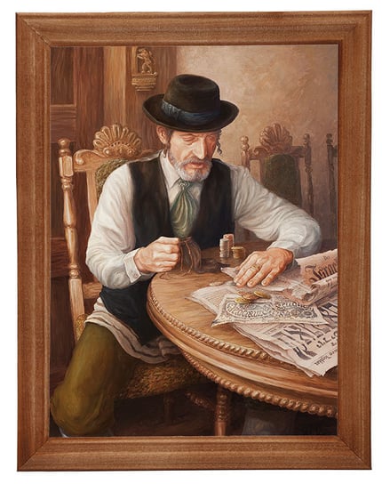 Obraz w drewnianej ramie, 18x24 cm- Żyd z gazetą, A Karcz POSTERGALERIA