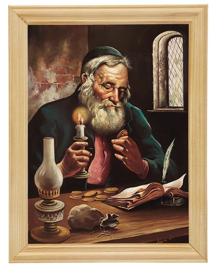 Obraz w drewnianej ramie, 18x24 cm- Żyd ze świecą, Adam Lis POSTERGALERIA