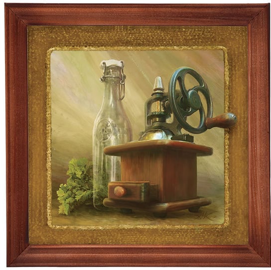 Obraz w drewnianej ramie, 20x20 cm- Młynek z korbą, Aleksander Karcz POSTERGALERIA