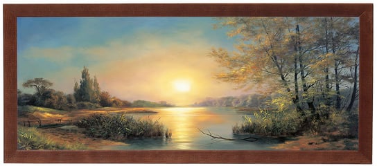Obraz w drewnianej ramie, 20x50 cm- Jezioro zachód słońca. Marian Kaszuba POSTERGALERIA