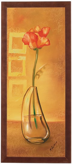 Obraz w drewnianej ramie, 20x50 cm- Kwiat w wazonie brązowe tło, Anna Korecka POSTERGALERIA