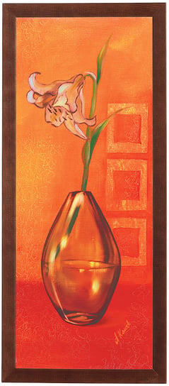 Obraz w drewnianej ramie, 20x50 cm- Kwiat w wazonie pomarańczowe tło, Anna Korecka POSTERGALERIA