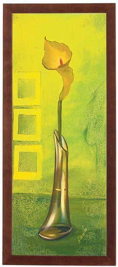 Obraz w drewnianej ramie, 20x50 cm- Kwiat w wazonie zielone tło, Anna Korecka POSTERGALERIA