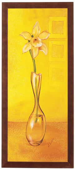Obraz w drewnianej ramie, 20x50 cm- Kwiat w wazonie żółte tło, Anna Korecka POSTERGALERIA