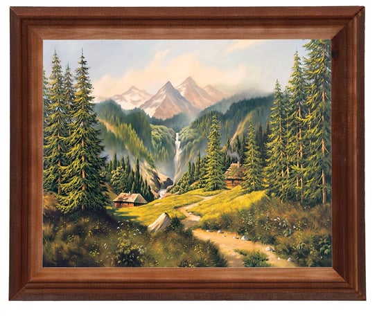 Obraz w drewnianej ramie, 24x30 cm- Krajobraz z wodospadem, Krzysztof Nowaczyński POSTERGALERIA