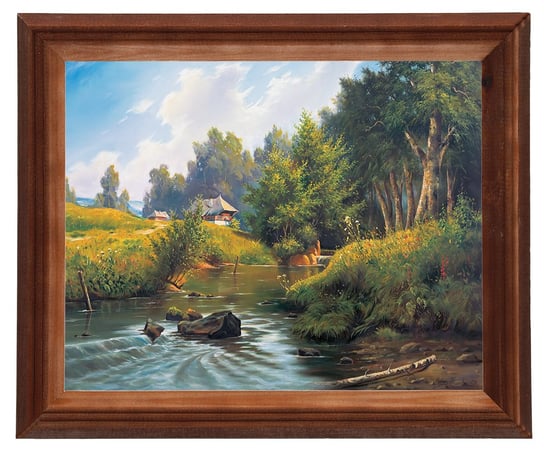 Obraz w drewnianej ramie, 24x30 cm- Nad rzeką, Marian Kaszuba POSTERGALERIA
