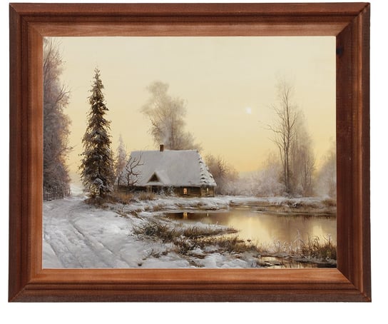 Obraz w drewnianej ramie, 24x30 cm- Stara chata zima, Zygmunt Konarski POSTERGALERIA