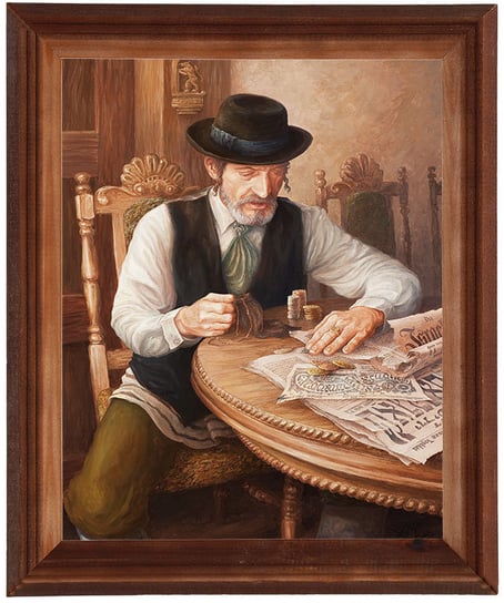 Obraz w drewnianej ramie, 24x30 cm- Żyd z gazetą, A Karcz POSTERGALERIA