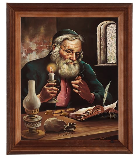 Obraz w drewnianej ramie, 24x30 cm- Żyd ze świecą, Adam Lis POSTERGALERIA