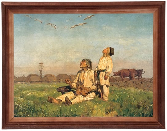 Obraz w drewnianej ramie, 30x40 cm- Bociany, Józef Chełmoński POSTERGALERIA