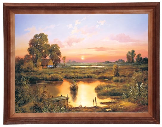 Obraz w drewnianej ramie, 30x40 cm- Moczary. Zachód słońca, Cezary Różycki POSTERGALERIA