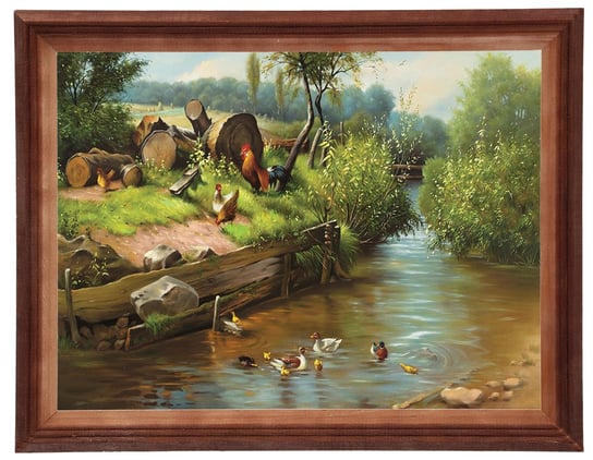 Obraz w drewnianej ramie, 30x40 cm- Podwórze nad rzeką, Adam Lis POSTERGALERIA