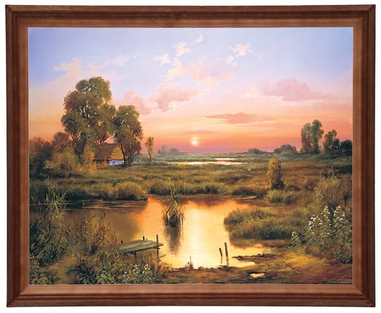 Obraz w drewnianej ramie, 40x50 cm- Moczary zachód słońca, Cezary Różycki POSTERGALERIA