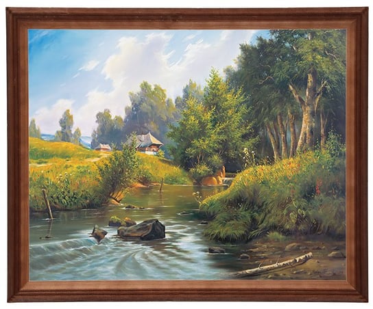 Obraz w drewnianej ramie, 40x50 cm- Nad rzeką, Marian Kaszuba POSTERGALERIA