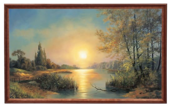 Obraz w drewnianej ramie, 60x100 cm- Jezioro zachód słońca, M Lorens POSTERGALERIA