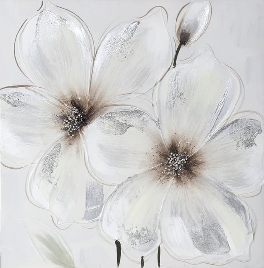 Obraz W Drewnianej Ramie Kwiaty 50X50 Ecru + Srebrny + Brązowy Eurofirany
