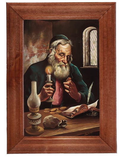 Obraz w drewnianej ramie, o wymiarach 10x15 cm - Adam Lis, Żyd ze świecą POSTERGALERIA