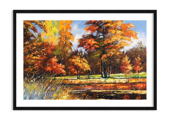 Obraz w ramie ARTTOR Pejzaż w złocie i brązie - jesień drzewa staw, F1BAA100x70-3536, 100x70 cm ARTTOR